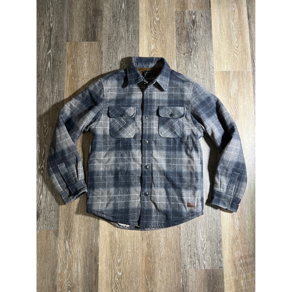 Jachs New York Mens Sherpa Lined Plaid Flannel Shirt‎ Jacket Blue Grey Small